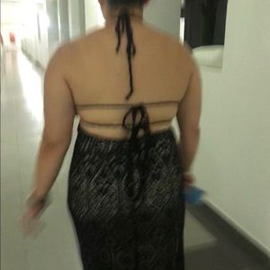 Dress- black and cream with lace overlay